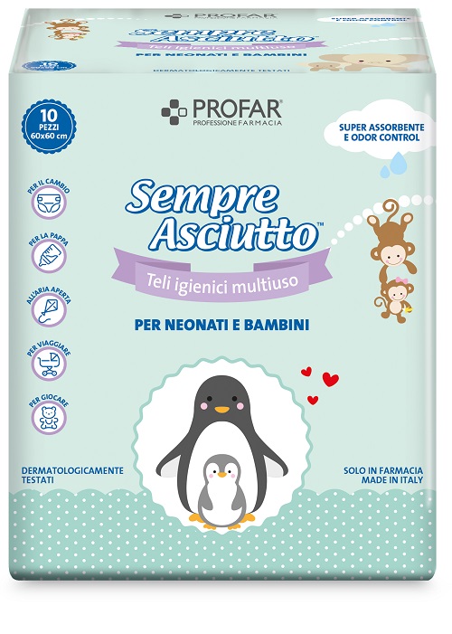 TELO IGIENICO MULTIUSO PROFAR SEMPRE ASCIUTTO PER NEONATI E BAMBINI 60X60CM 10 PEZZI - Farmacia Mastrangelo 