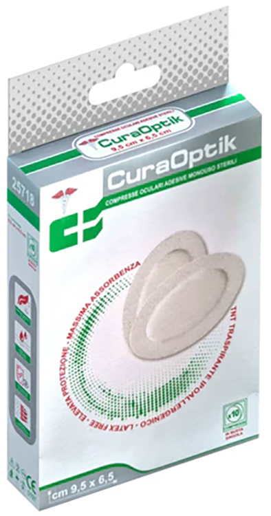 COMPRESSA OCULARE STERILE ADESIVA CURA OPTIK IN PURO COTONE PER MEDICAZIONE MONOUSO AD INCARTO SINGOLO 10 PEZZI - Farmacia Mastrangelo 