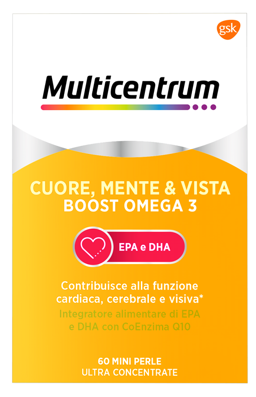 MULTICENTRUM CUORE MENTE E VISTA BOOST OMEGA 3 60 MINI PERLE - Farmacia Mastrangelo 