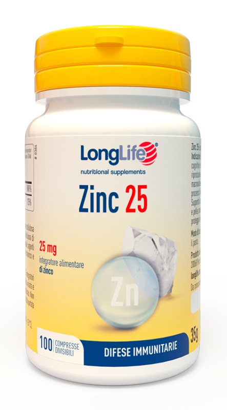 LONGLIFE ZINC 25 MG 100 COMPRESSE DIVISIBILI - Farmacia Mastrangelo 