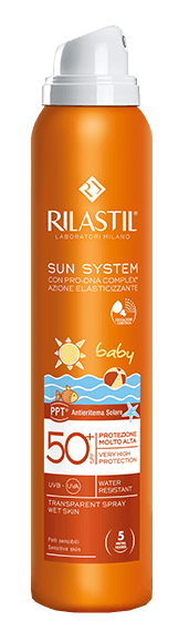 RILASTIL SUN SYSTEM BABY PPT SPF 50+ TRANSPARENT SPRAY WET SKIN 200 ML - Farmacia Mastrangelo 