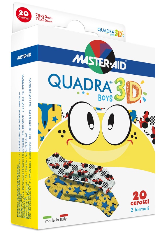 CEROTTO MASTER-AID QUADRA 3D BOYS 20 PEZZI ASSORTITI - Farmacia Mastrangelo 