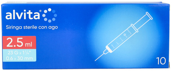 SIRINGA PER INFUSIONE E IRRIGAZIONE ALVITA 2,5 ML CON AGO 23 GAUGE 1 1/4 0,6X30MM 10 PEZZI - Farmacia Mastrangelo 