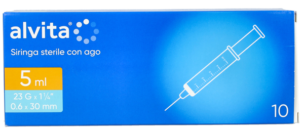 SIRINGA PER INFUSIONE E IRRIGAZIONE ALVITA 5 ML CON AGO 23 GAUGE 1 1/4 0,6X30MM 10 PEZZI - Farmacia Mastrangelo 
