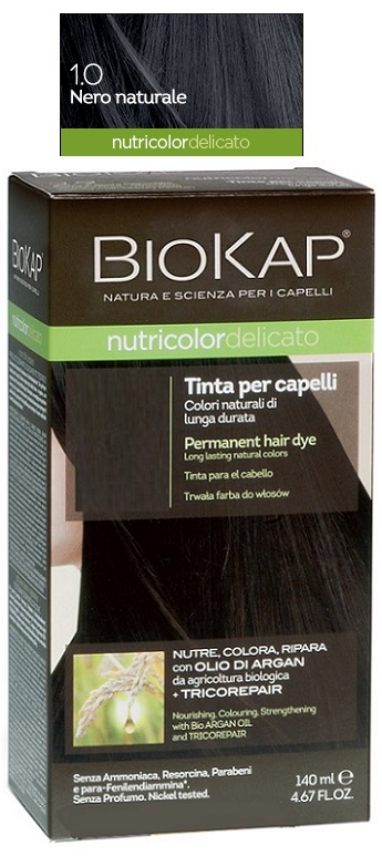 BIOKAP NUTRICOLOR DELICATO 1,0 NERO NATURALE TINTA TUBO + FLACONE - Farmacia Mastrangelo 