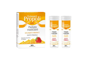 GOLASEPT PROPOLI BABY 24 COMPRESSE MASTICABILI FRAGOLA - Farmacia Mastrangelo 
