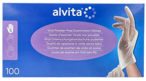 GUANTI DA ISPEZIONE ALVITA IN VINILE SENZA TALCO S 100 PEZZI - Farmacia Mastrangelo 