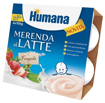 HUMANA MERENDA AL LATTE GUSTO FRAGOLA 100 G 4 PEZZI - Farmacia Mastrangelo 