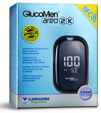 GLUCOMETRO GLUCOMEN AREO 2K PER AUTOMISURAZIONE DELLA GLICEMIA DA SANGUE INTERO CAPILLARE DIMENSIONE 85,5X56X18,2 MM PESO 46 G - Farmacia Mastrangelo 