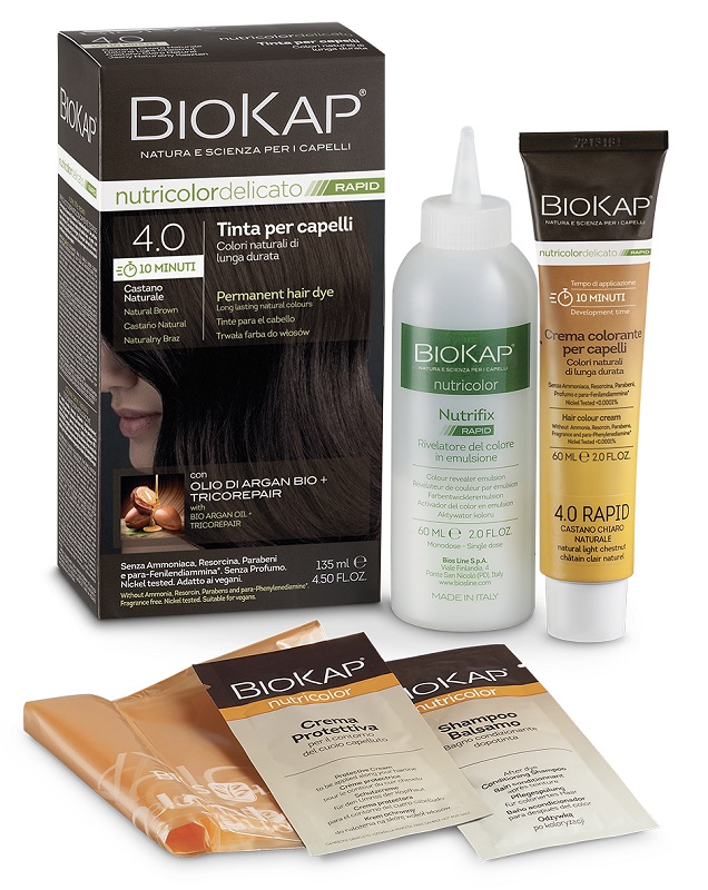 BIOS LINE  BIOKAP NUTRICOLOR DELICATO RAPID TINTA 4,00 CASTANO NATURALE 135 ML - Farmacia Mastrangelo 