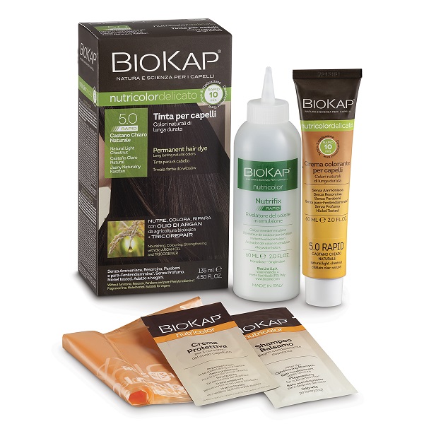 BIOS LINE  BIOKAP NUTRICOLOR DELICATO RAPID TINTA 5,0 CASTANO CHIARO NATURALE 135 ML - Farmacia Mastrangelo 