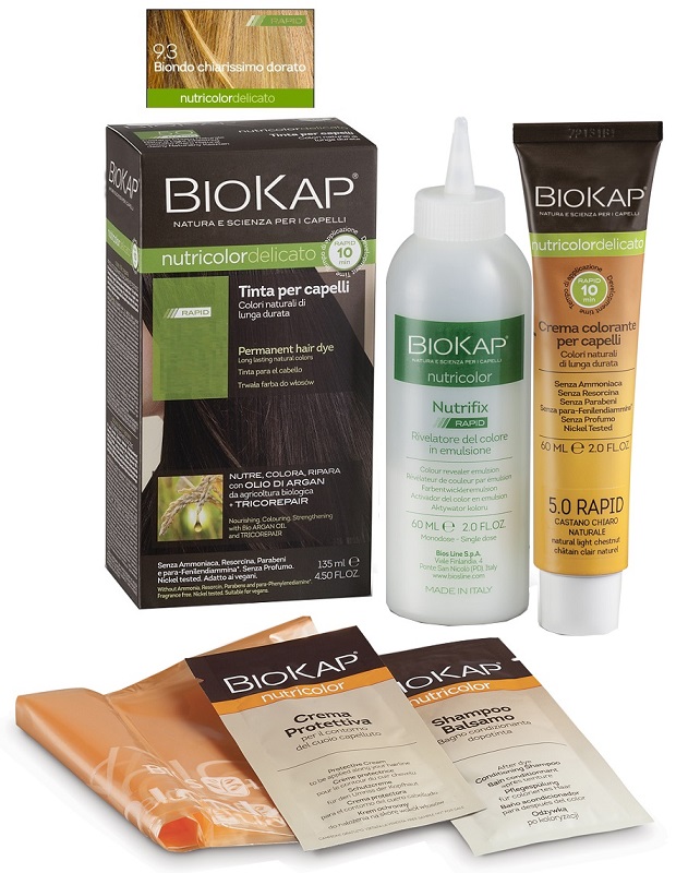 BIOS LINE  BIOKAP NUTRICOLOR DELICATO RAPID TINTA 9,3 BIONDO CHIARISSMO DORATO 135 ML - Farmacia Mastrangelo 