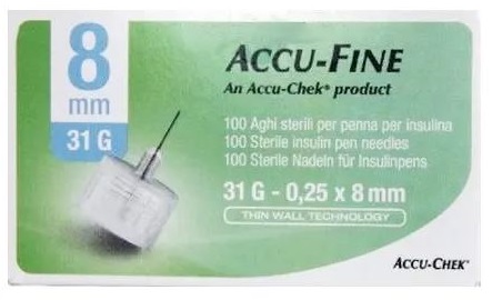 AGO PER PENNA DA INSULINA ACCU-FINE PEN NEEDLE ACCU-CHEK GAUGE 31 X 8MM 100 PEZZI - Farmacia Mastrangelo 