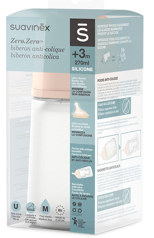 SUAVINEX ZERO ZERO BIBERON ANTICOLICA DA 270ML FLUSSO MEDIO - Farmacia Mastrangelo 