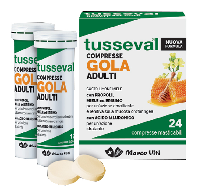 TUSSEVAL GOLA ADULTI 24 COMPRESSE MASTICABILI LIMONE E MIELE - Farmacia Mastrangelo 