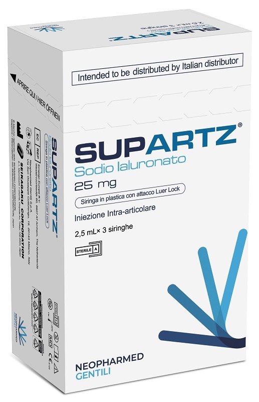 SIRINGA PRERIEMPITA INTRA-ARTICOLARE SUPARTZ ACIDO IALURONICO 25 MG 2,5 ML 3 PEZZI - Farmacia Mastrangelo 