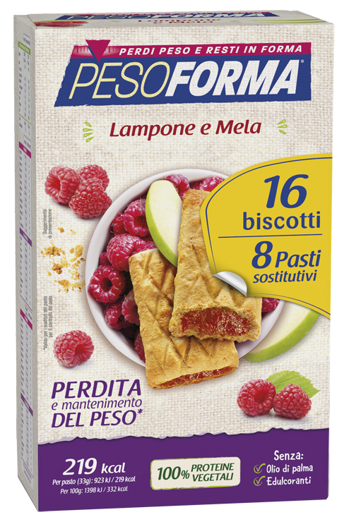 PESOFORMA BISCOTTI LAMPONE E MELA 16 BISCOTTI X 33G 8 PASTI SOSTITUTIVI - Farmacia Mastrangelo 