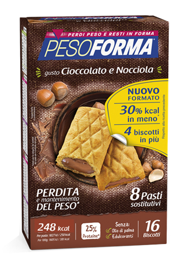 PESOFORMA BISCOTTO CIOCCOLATO NOCCIOLA 16 PEZZI 33 G - Farmacia Mastrangelo 