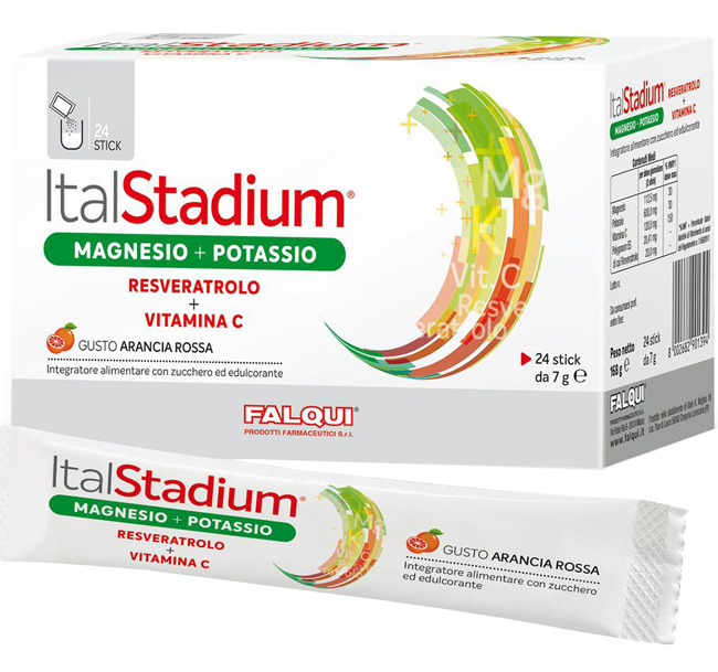 ITALSTADIUM MAGNESIO POTASSIO RESVERATOLO VITAMINA C ARANCIA ROSSA 24 STICK - Farmacia Mastrangelo 