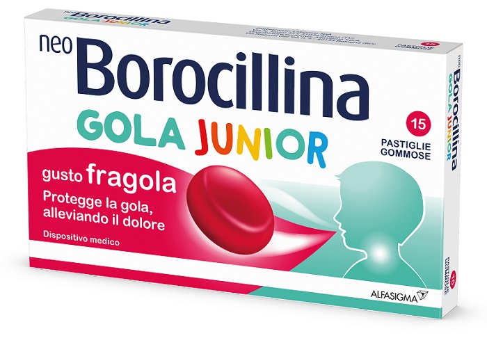 NEOBOROCILLINA GOLA JUNIOR 15 PASTIGLIE GUSTO FRAGOLA - Farmacia Mastrangelo 
