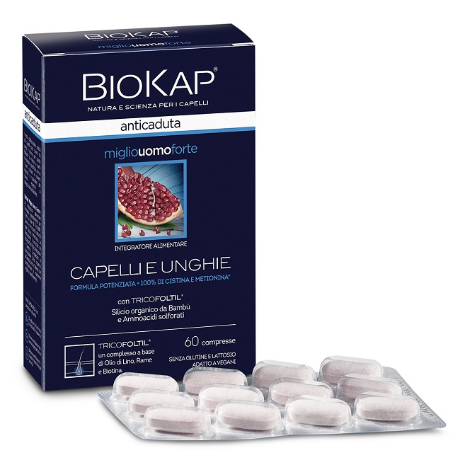 BIOKAP ANTICADUTA MIGLIO UOMO FORTE CON TRICOFOLTIL 60 COMPRESSE - Farmacia Mastrangelo 