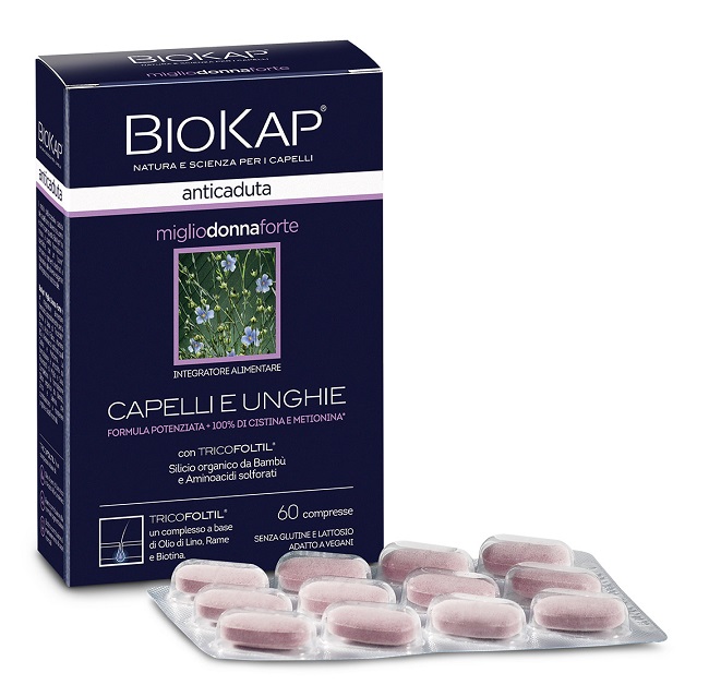 BIOKAP ANTICADUTA MIGLIO DONNA FORTE CON TRICOFOLTIL 60 COMPRESSE - Farmacia Mastrangelo 