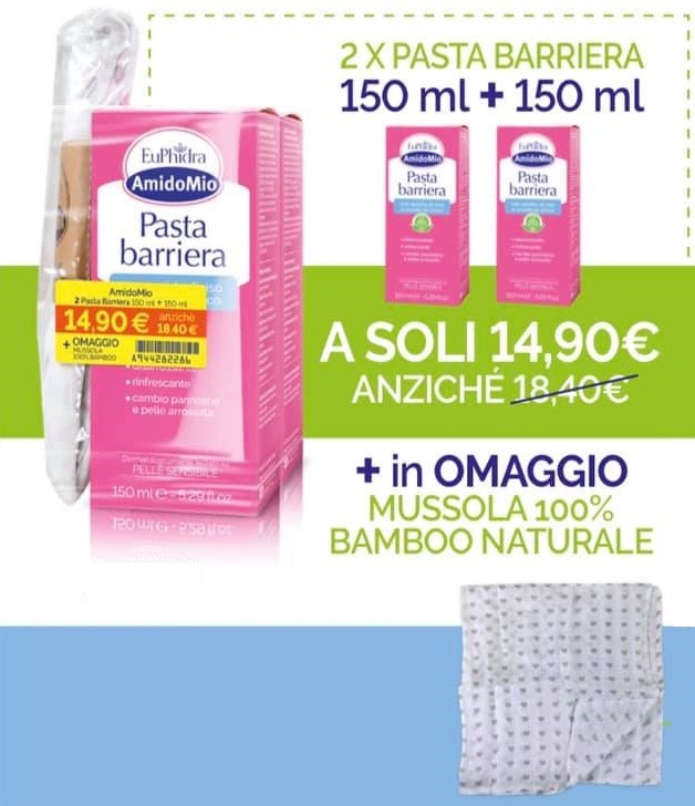 EUPHIDRA AMIDOMIO PASTA BARRIERA 2X150 ML + MUSSOLA GADGET - Farmacia Mastrangelo 