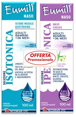 EUMILL NASO BIPACK SPRAY SOLUZIONE ISOTONICA 100 ML + SOLUZIONE IPERTONICA 100 ML - Farmacia Mastrangelo 