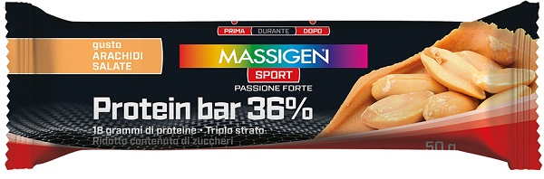MASSIGEN SPORT PROTEIN BARRETTA 36% CARAMELLO SALATO 35 G - Farmacia Mastrangelo 