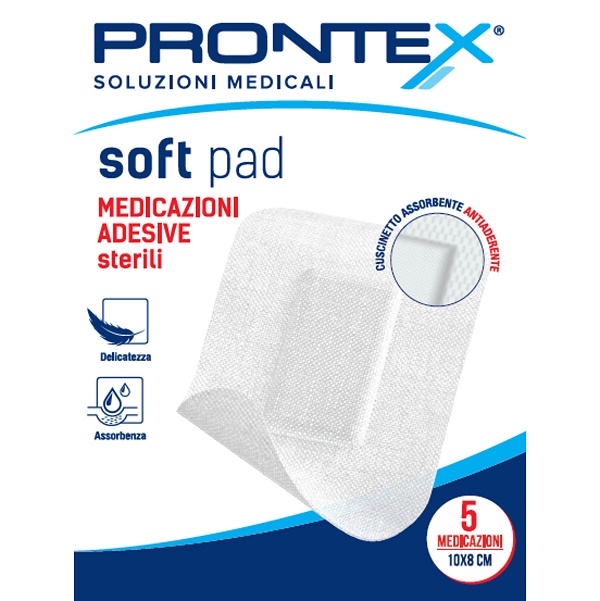 MEDICAZIONE ADESIVA STERILE PRONTEX SOFT PAD 10X8 CM 5 PEZZI - Farmacia Mastrangelo 