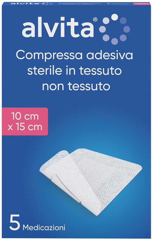 GARZA COMPRESSA ADESIVA ALVITA TNT 10X15CM 5 PEZZI - Farmacia Mastrangelo 