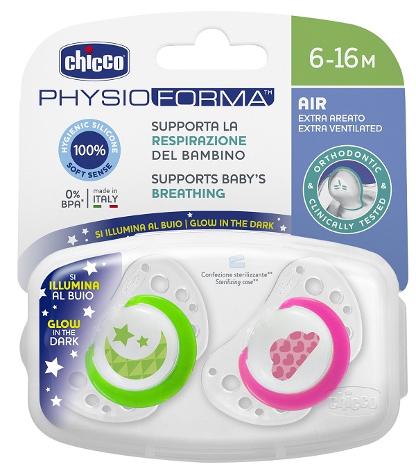 CHICCO SUCCHIETTO AIR LUMI IN SILICONE 6-16 MESI 2 PEZZI - Farmacia Mastrangelo 