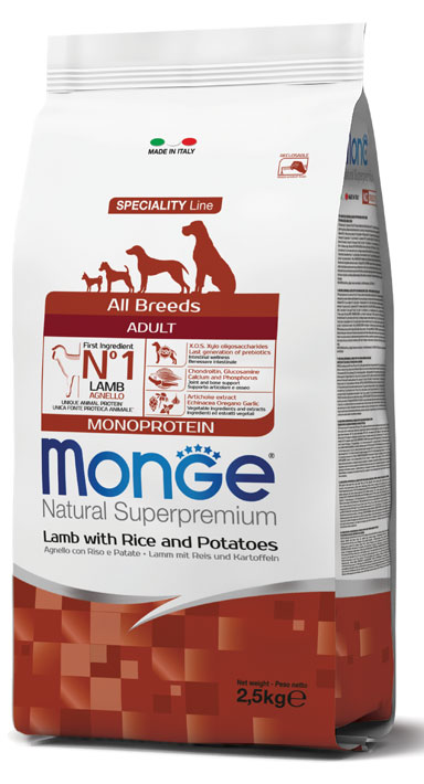 MONGE ALL BREEDS ADULT AGNELLO RISO & PATATE 2500 G - Farmacia Mastrangelo 