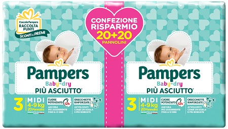 PAMPERS BABY DRY DUO DOWNCOUNT MIDI 40 PEZZI - Farmacia Mastrangelo 