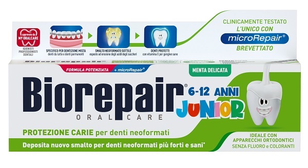 BIOREPAIR ORAL CARE JUNIOR 6-12 ANNI DENTIFRICIO PROTEZIONE ANTI CARIE SMALTO NEOFORMATO ALLA MENTA DELICATA 75 ML - Farmacia Mastrangelo 