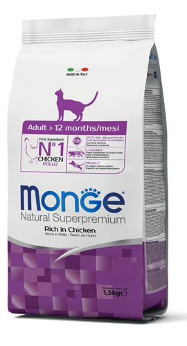 MONGE NATURAL SUPERPREMIUM SECCO GATTO ADULT CAT 1,5 KG - Farmacia Mastrangelo 