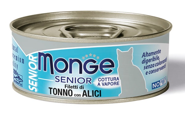 MONGE NATURAL QUALITY GATTO MONGE JELLY FILETTI DI TONNO/ACCIUGHINE SENIOR 80 G - Farmacia Mastrangelo 