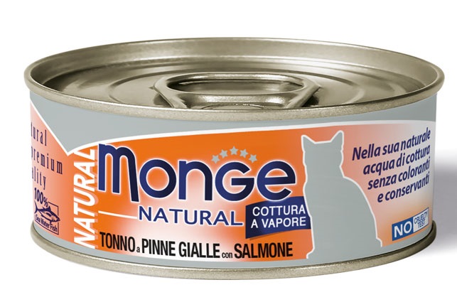 MONGE NATURAL QUALITY GATTO MONGE NATURAL TONNO PINNA GIALLA CON SALMONE 80 G - Farmacia Mastrangelo 