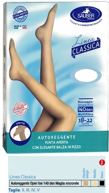 SAUBER AUTOREGGENTE OPEN TOE MAGLIA MICRORETE 140 DEN COLORE NEUTRO BEIGE TAGLIA 3 LINEA CLASSICA - Farmacia Mastrangelo 