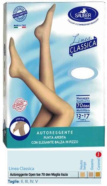 SAUBER AUTOREGGENTE OPEN TOE MAGLIA LISCIA 70 DEN COLORE NEUTRO BEIGE TAGLIA 4 LINEA CLASSICA - Farmacia Mastrangelo 