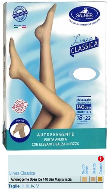 SAUBER AUTOREGGENTE OPEN TOE MAGLIA LISCIA 140 DEN COLORE NEUTRO BEIGE TAGLIA 5 LINEA CLASSICA - Farmacia Mastrangelo 