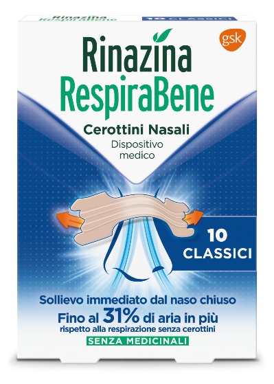 RINAZINA RESPIRABENE CEROTTI NASALI CLASSICI CARTON 10 PEZZI - Farmacia Mastrangelo 