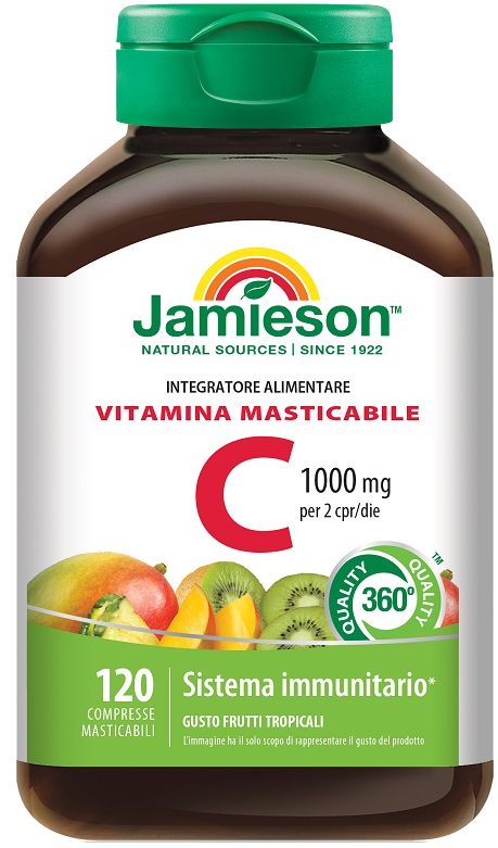 JAMIESON VITAMINA C 1000 120 COMPRESSE MASTICABILI FRUTTI TROPICALI - Farmacia Mastrangelo 