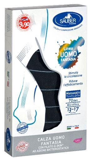 SAUBER CALZA UOMO FANTASIA Q-SKIN 70 DEN BLU RIGA SOTTILE GHIACCIO TAGLIA P PROMO - Farmacia Mastrangelo 