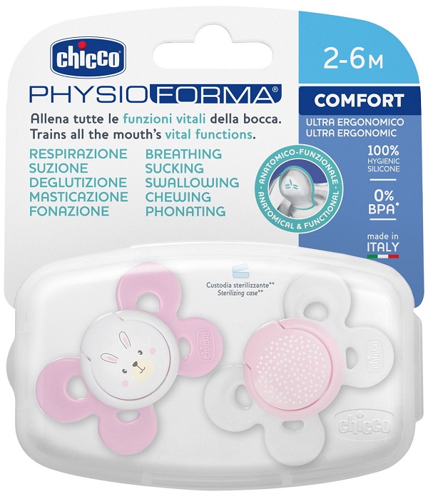 CHICCO SUCCHIETTO COMFORT GIRL SILICONE 2-6 MESI 2 PEZZI - Farmacia Mastrangelo 
