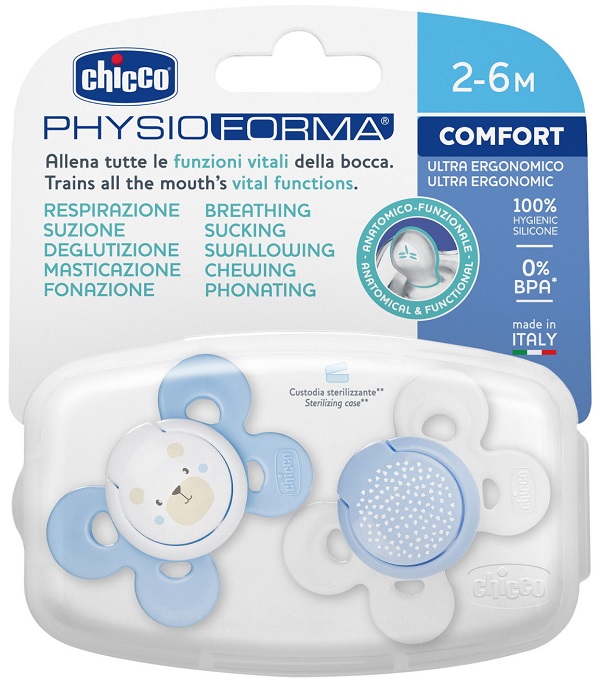 CHICCO SUCCHIETTO COMFORT BOY SILICONE 2-6 MESI 2 PEZZI - Farmacia Mastrangelo 
