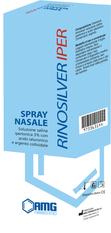 RINOSILVER SOLUZIONE SALINA IPERTONICA 3% CON ACIDO IALURONICO E ARGENTO COLLOIDALE SPRAY NASALE 20 ML - Farmacia Mastrangelo 