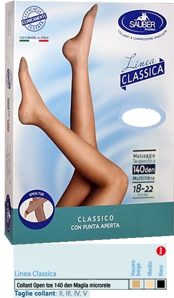 SAUBER COLLANT OPEN TOE MAGLIA MICRORETE 140 DEN COLORE NERO TAGLIA 5 LINEA CLASSICA - Farmacia Mastrangelo 