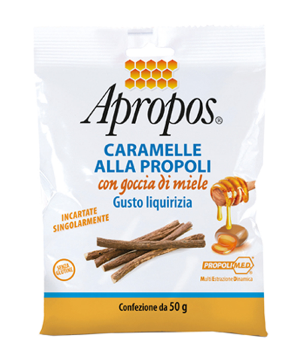 APROPOS CARAMELLE ALLA PROPOLI CON GOCCIA DI MIELE GUSTO LIQUIRIZIA 50 G - Farmacia Mastrangelo 