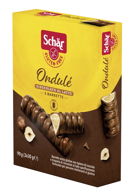 SCHAR ONDULE' BARRETTE CON RIPIENO DI NOCCIOLE RICOPERTE DI CIOCCOLATO AL LATTE 3 PORZIONI DA 30 G - Farmacia Mastrangelo 